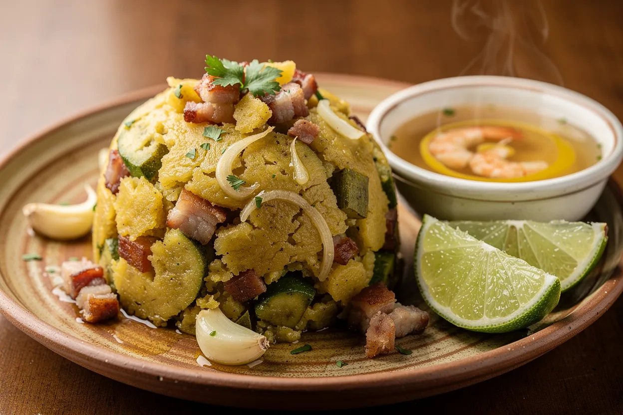Mofongo puertorriquenho autêntico com alho e porco