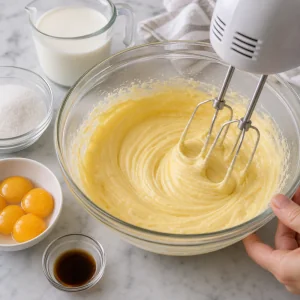 Beating egg yolks and sugar for tres leches cake batter