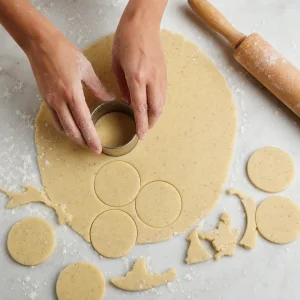 Shortbread dough rolled thin and cut into round cookies