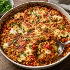 Farro al forno dorato in superficie e pronto da servire