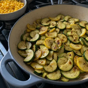 Zucchine affettate che rosolano in padella