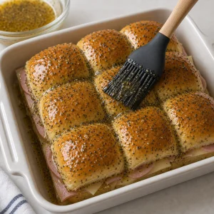 Poppy seed butter brushed over the roll tops