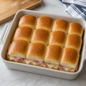 Roll tops set over the ham and cheese filling