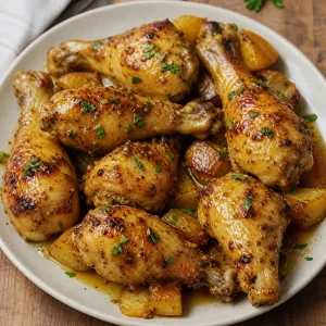 Finished honey mustard chicken drumsticks on a plate