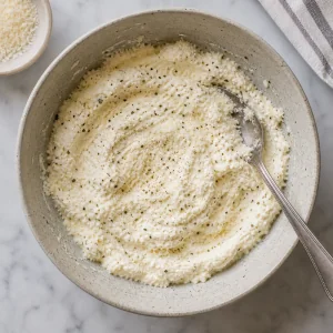 Creamy ricotta mixture with Parmesan and herbs in a bowl