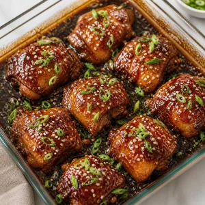 Teriyaki chicken topped with toasted sesame seeds and scallions