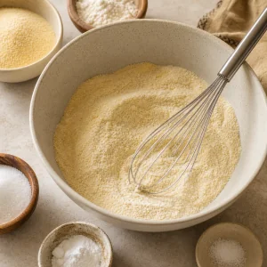 Miscela secca di semolino mescolata in una ciotola grande
