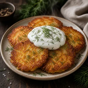 Heiße Draniki mit Knoblauch-Sauerrahm und Dill