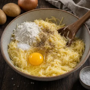 Kartoffelteig mit Ei, Mehl, Salz und Pfeffer