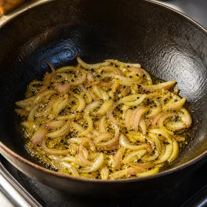 Cipolle e semi di nigella rosolati in olio di senape