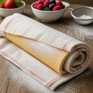 Warm cookie sheet rolled inside a powdered sugar towel