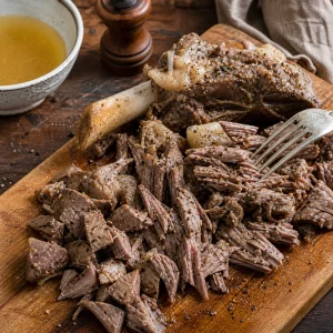 Agneau braise tendre detache de l os et assaisonne de poivre noir