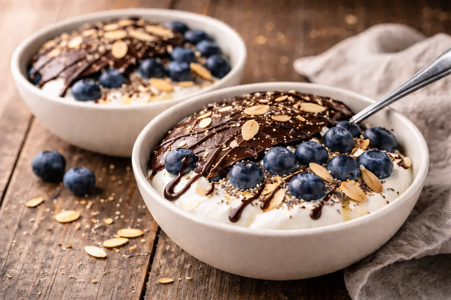 Blueberry Chocolate Magic Shell Yogurt Breakfast Bowl