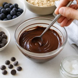 Dark chocolate and coconut oil melted together until smooth and glossy
