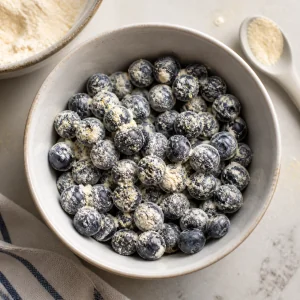 Blueberries lightly coated with the dry mixture