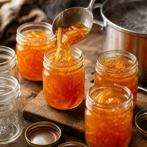 Goraca marmolada pomarańczowa nalewana chochla do wysterylizowanych sloikow
