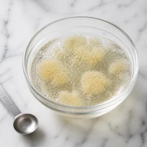 Powdered gelatin blooming in cold water for panna cotta