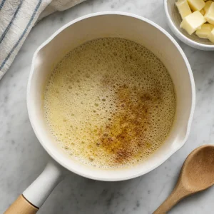 Butter foaming and browning in a saucepan