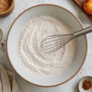 Dry ingredients whisked in a mixing bowl