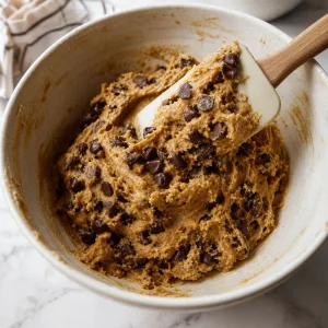 Chocolate chips folded into thick browned-butter cookie dough.