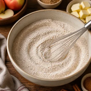Dry flour semolina sugar and cinnamon mixture with a whisk