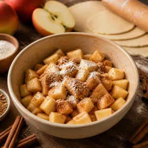Des de pommes enrobes de cannelle dans un bol