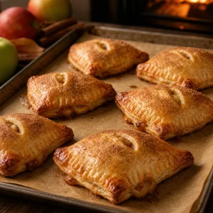 Chaussons aux pommes dores sur papier sulfurise