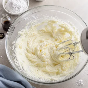 Softened butter and powdered sugar creamed until light and fluffy with vanilla