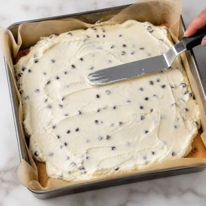 Chocolate chip filling smoothed over the cooled crust