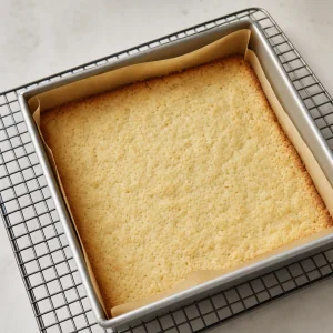 Golden baked wafer crust cooling on a wire rack