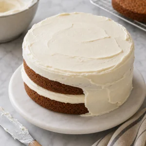 Layered carrot cake covered with cream cheese frosting