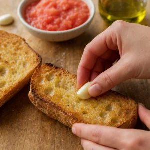 Spicchio d'aglio strofinato sul pane tostato caldo
