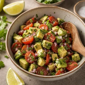 Stückige Avocado-Tomaten-Salsa mit Koriander und Limette
