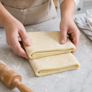 Impasto danese piegato in tre per creare strati burrosi