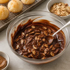 Cobertura brillante de chocolate y almendra con almendras tostadas