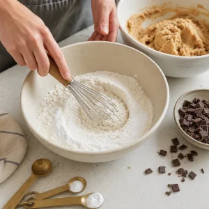 Step 4: dry ingredients whisked before being mixed into the cookie dough.