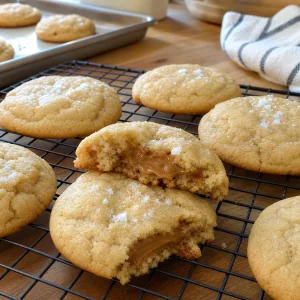 Step 7: sea-salt cookies cooling on a wire rack with a soft nut butter center.