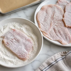 Chicken cutlets lightly dredged in flour
