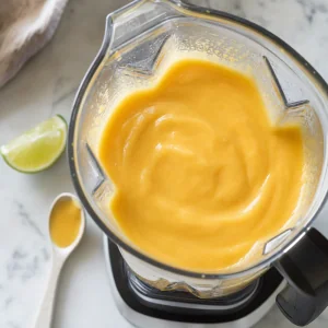 Mango-Kokos-Suppe wird glatt und cremig gemixt