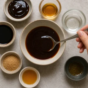 Dark soy stir-fry sauce in a small bowl