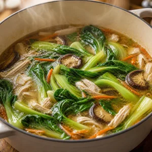 Baby bok choy wilting in chicken vegetable soup