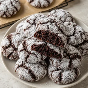 Bolachas crinkle de chocolate e espresso prontas polvilhadas com acucar em po