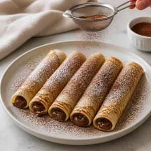 Chocolate-Filled Rolled Crêpes with Cocoa Dust