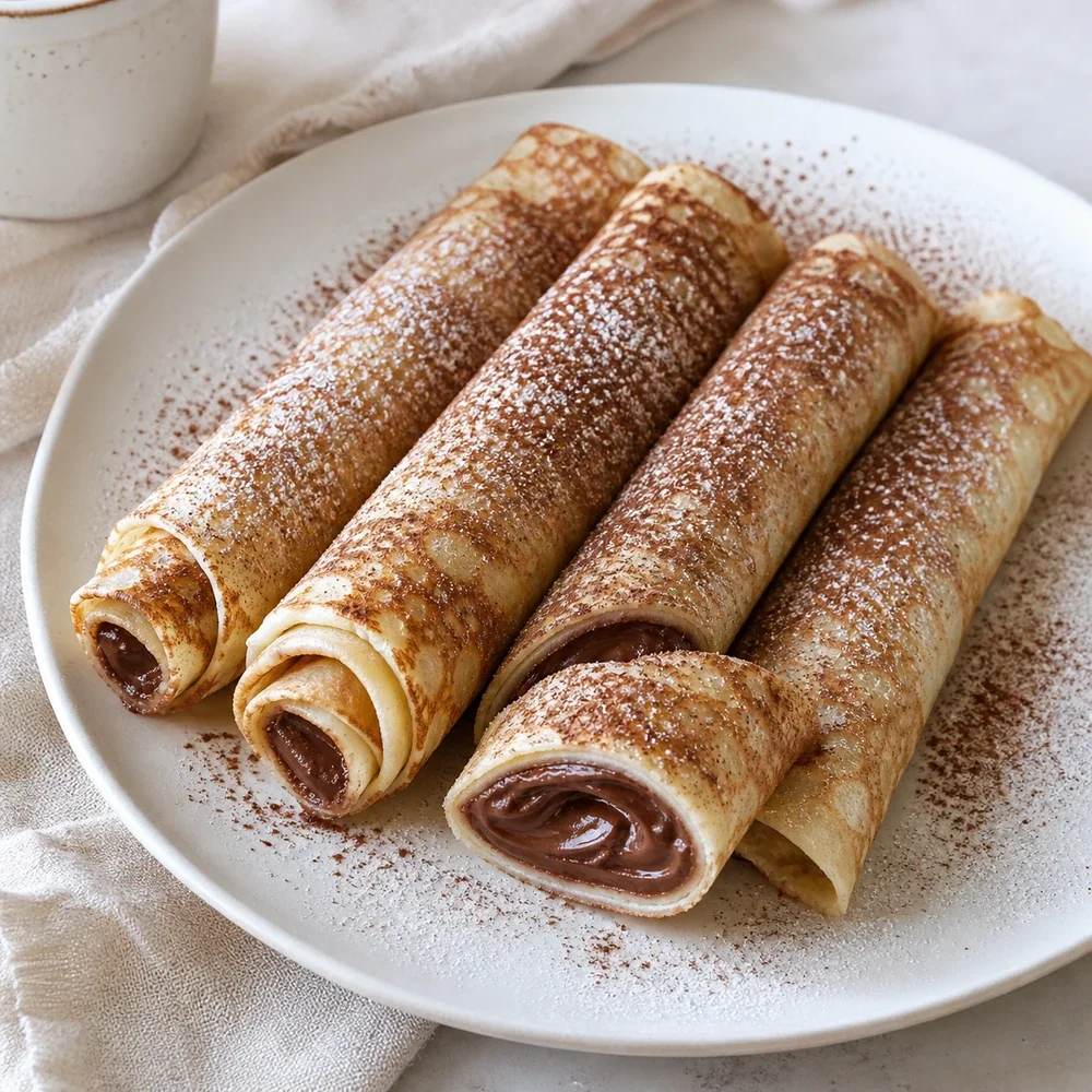 Chocolate-Filled Rolled Crêpes with Cocoa Dust
