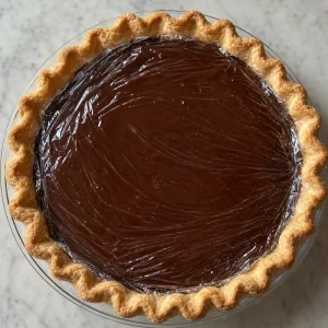 Tarte au pudding au chocolat couverte de film