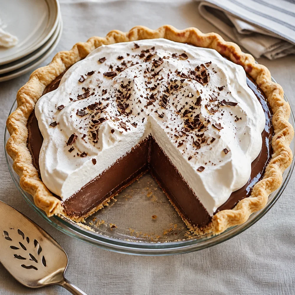 Tarte au pudding au chocolat terminée avec crème fouettée