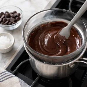 Chocolate chips melted with coconut oil until glossy