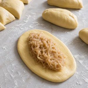 Garniture a la noix de coco posee sur un ovale de pate