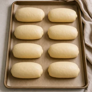Rouleaux fourres a la noix de coco crus levant sur papier cuisson