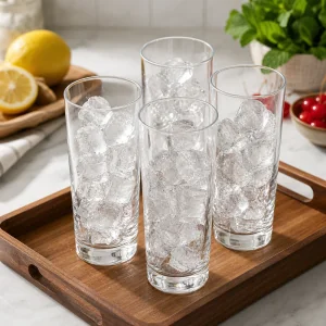 Vier Collins-Glaeser mit klaren Eiswuerfeln